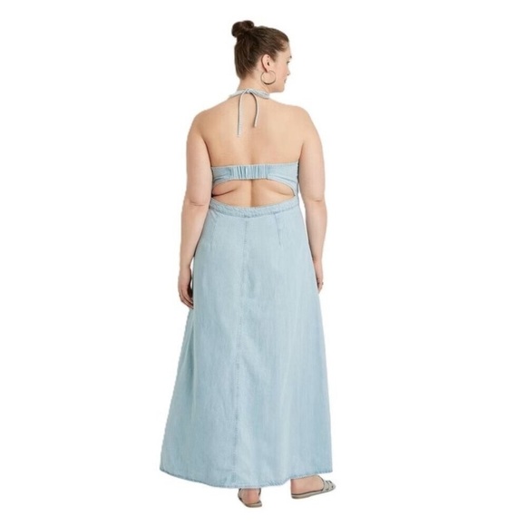 Universal Thread Light Blue Denim Halter Style Maxi Dress -- Women's Size 14 - Picture 2 of 4